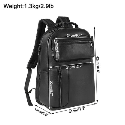 COIPDFTY Fashion Premium Black Waterproof Full Grain Genuine Leather Laptop Backpack Rucksack Back pack Bag With USB