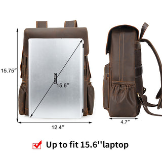 [ On Sale ] Vintage Brown Crazy Horse Leather 14 inch Travel Laptop Backpack For Men