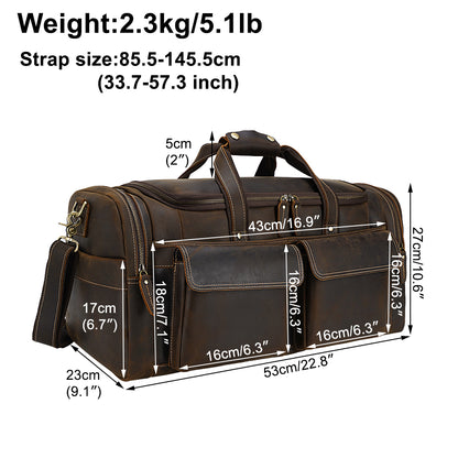 Vintage Brown Buffalo Real Leather Men Overnight Weekend Travel Bags Garment Duffel Bag Genuine Leather
