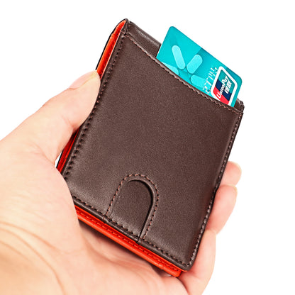 RFID Blocking Slim Real Genuine Leather Bifold Wallet With Metal Cash Clip