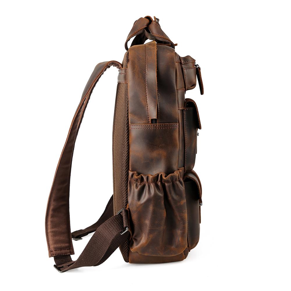 COIPDFTY 16 Inch Genuine Leather Laptop Travel Cowhide Leather Multiple Laptop Day Pack Crazy Horse Leather Backpack