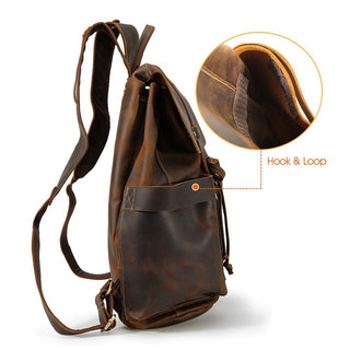 [ On Sale ] COIPDFTY Men Brown Travel Vintage back pack Genuine Leather Drawstring Backpack