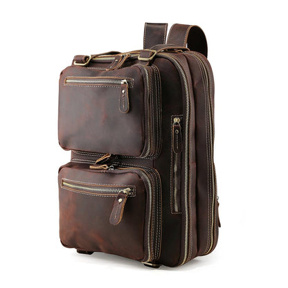 COIPDFTY Mens 14 Inch Genuine Leather Laptop Bag Multi Function Briefcase Backpack