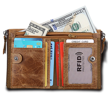 Large Capacity RFID Blocking Soft Real Leather Purse Genuine Leather Bifold Wallet With ZIp Coin Pocket