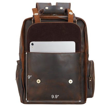COIPDFTY Vintage Men Leisure Original Brown Cowskin Back Pack Knapsack Genuine Leather Backpack Real Leather