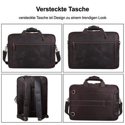 Retro men's leather business backpack briefcase convertible multifunctional crossbody single shoulder laptop bag