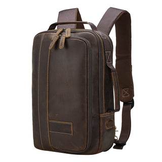 [ On Sale ] COIPDFTY Men's Genuine Cow Leather Back Pack Bag 15.6 Inch Expansion Laptop Backpack Bag With USB