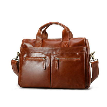 Waterproof  Real Oil Wax Leather Briefcase 13" Laptop Bag Business Leather Messenger Bag For man