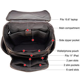 [ On Sale ] Dark Brown Male Genuine Leather Back Pack Bag Vintage 15.6 Inch Laptop Backpack Bag
