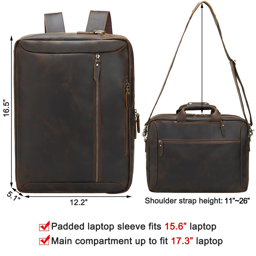 Coipdfty Vintage Convertible Genuine Leather Backpack Briefcase Dual Purpose