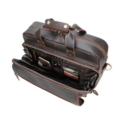 Coipdfty Vintage Large Capacity 17 Inch Cowhide Genuine Leather Travel Briefcase Bag Crazy Horse Leather Briefcas