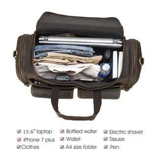 Vintage Brown Buffalo Real Leather Men Overnight Weekend Travel Bags Garment Duffel Bag Genuine Leather
