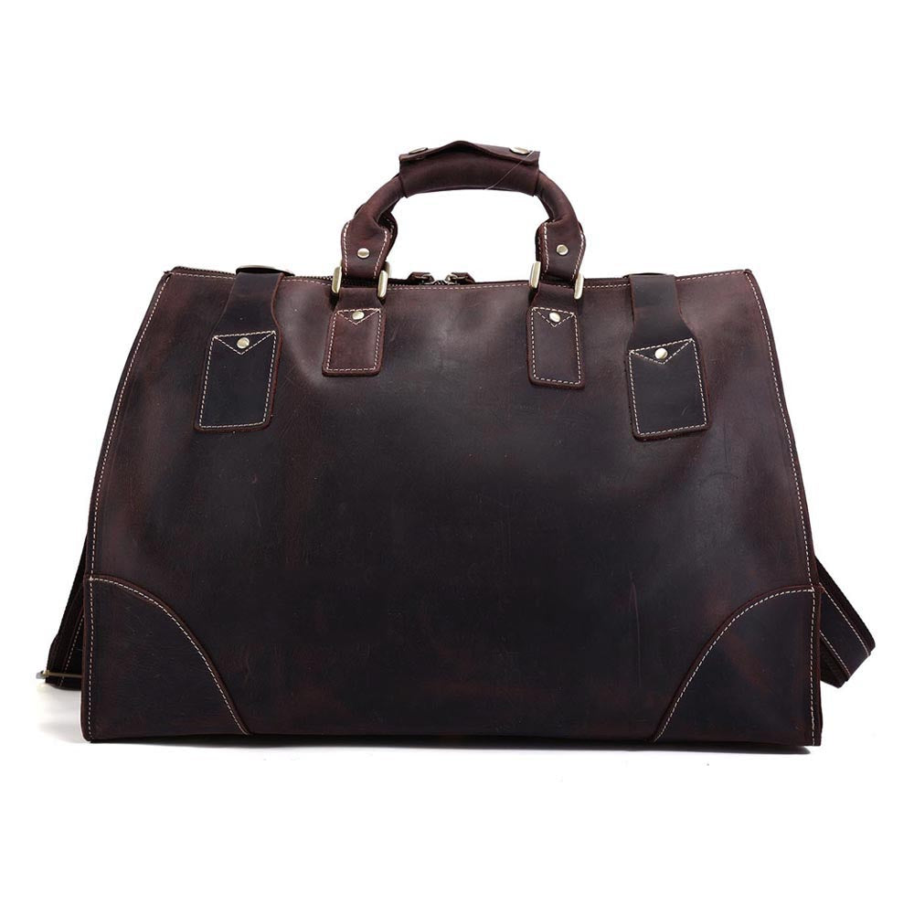 Custom Logo Vintage Weekender Duffle Bag Mens Crazy Horse Leather Travel Bag