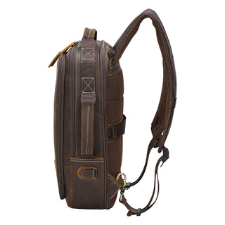 [ On Sale ] COIPDFTY Men's Genuine Cow Leather Back Pack Bag 15.6 Inch Expansion Laptop Backpack Bag With USB