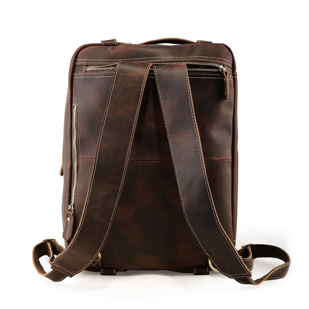 COIPDFTY Mens 14 Inch Genuine Leather Laptop Bag Multi Function Briefcase Backpack