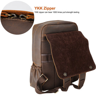 [ On Sale ] Vintage Brown Crazy Horse Leather 14 inch Travel Laptop Backpack For Men