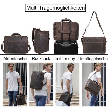 Retro men's leather business backpack briefcase convertible multifunctional crossbody single shoulder laptop bag