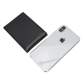 [ On Sale ] RFID Blocking Fashion Men Slim Black Soft Leather Wallet With Metal Clip