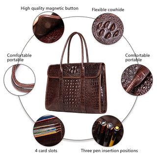 [ On Sale ] Coipdfty Hign End Luxury Men Crocodile Pattern Leather Laptop Handbag Briefcase Bag