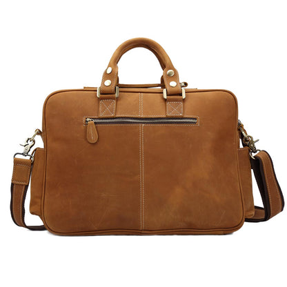 Coipdfty Retro Full Grain Cow Hide Business Leather Briefcase Tote Shoulder Bag