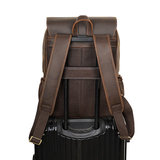 [ On Sale ] Vintage Brown Crazy Horse Leather 14 inch Travel Laptop Backpack For Men