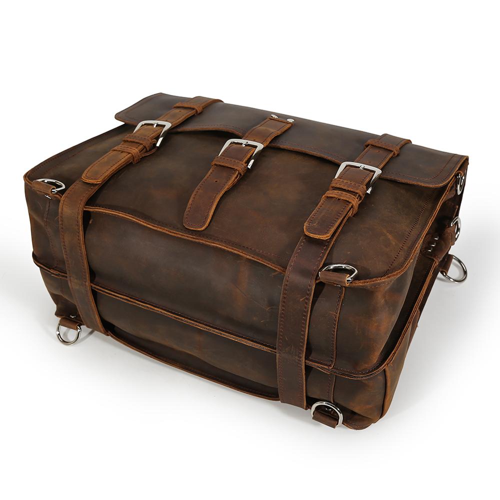 17'' Men's Large Handmade Vintage Full Grain Leather Backpack Briefcase With Adjustable Shoulder Strap