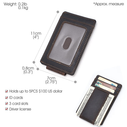 Men Custom Brown Genuine Leather RFID Blocking Strong Magnet Money Clip Real Leather Money Clip Card Holder