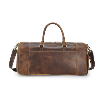Vintage Large Mens Weekender Top Grain Crazy Horse Leather Travel Duffle Bag Overnight Bag With Shoe Compartment