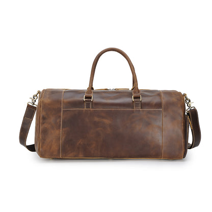 Vintage Large Mens Weekender Top Grain Crazy Horse Leather Travel Duffle Bag Overnight Bag With Shoe Compartment