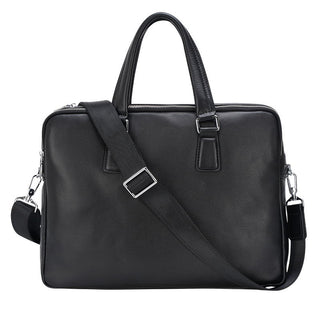 [ On Sale ] Black Soft Genuine Leather Business Bag Slim Handbag Shoulder Bag Genuine Leather Briefcase Laptop Bag for Men