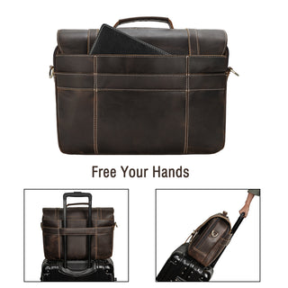Coipdfty Top End Men Vintage Custom Full Grain Calf Cowhide Real Leather Attache Briefcase Messenger Bag For Lawyer