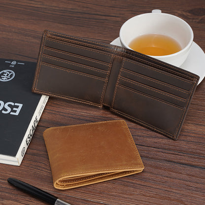 Top Grain Mens Genuine Leather Blocking RFID Wallet Bifold Cowhide Money Leather Wallet