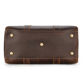 Vintage Mens Full Grain Crazy Horse Leather Weekender Overnight Duffle Bag Genuine Leather Travel Duffel Bag