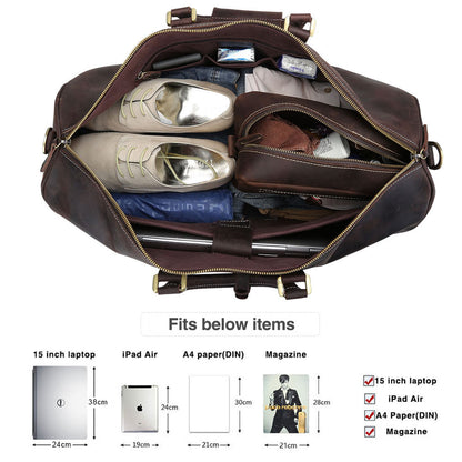 Retro Genuine Leather Sport Tote Bag Mens Classic Duffle Bag Sports Leather Gym Bag