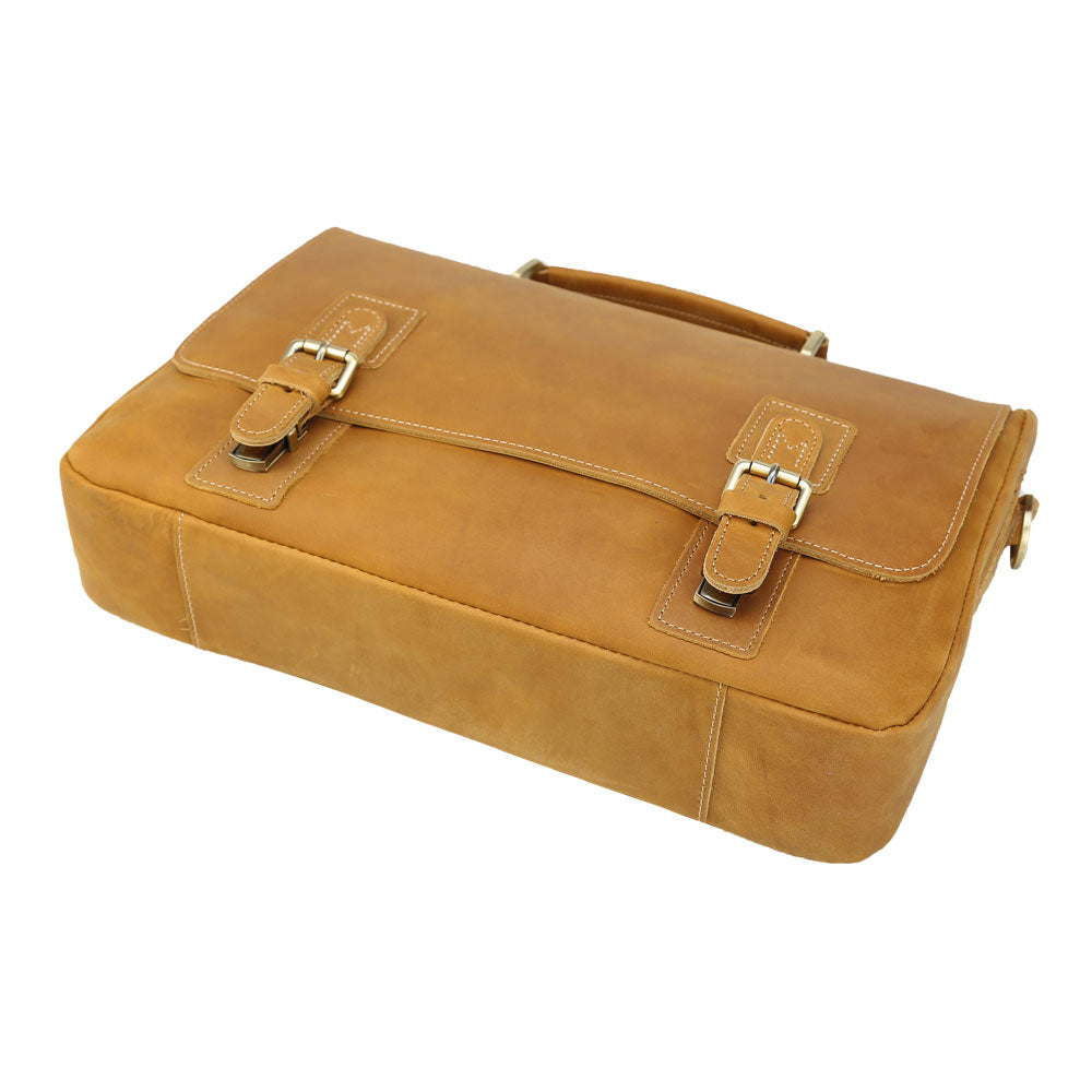Coipdfty Male Genuine Cow Leather Vintage Shoulder Laptop Briefcase Handbag 14 Inches Laptop Briefcase For Men