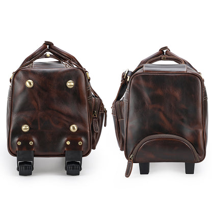 Genuine leather trolley bag wheeled leather duffle bag Leather duffle bag with wheels