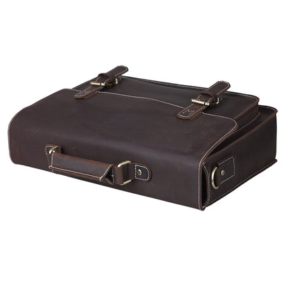 Coipdfty Vintage Real Leather Messenger Bag 14" Laptop Bag Genuine Leather Briefcase For Men