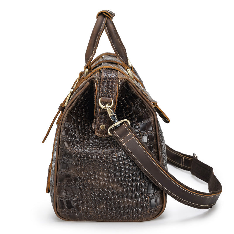 Luxury Genuine Leather Mens Crocodile Embossed Weekend Travel Bag Leather Luggage bag