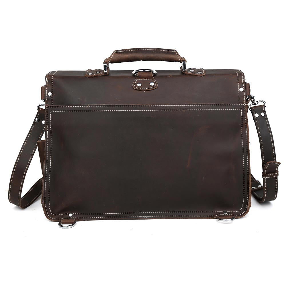 Coipdfty Vintage Style Crazy Horse Leather Dark Brown Business Briefcase Bag 15.6 inch Leather Laptop Messenger Backpack For Men