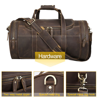 High Capacity Vintage Brown Genuine Leather Cylinder Weekend Overnight Bag Duffel Holdall Gym Sport Bag Travel Bag