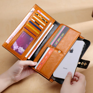 [ On Sale ] Luxury Women Genuine Leather Lady Purse Multiple Card Organizer Travel Clutch Long Wallet For Lady