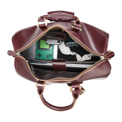 Custom Logo Chestnut Unisex Full Grain Genuine Leather Duffel