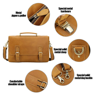 [ On Sale ] Coipdfty Male Genuine Cow Leather Vintage Shoulder Laptop Briefcase Handbag 14 Inches Laptop Briefcase For Men