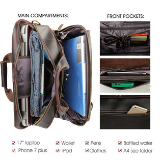 [ On Sale ] Coipdfty Vintage Large Capacity 17 Inch Cowhide Genuine Leather Travel Briefcase Bag Crazy Horse Leather Briefcas