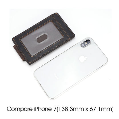 Men Custom Brown Genuine Leather RFID Blocking Strong Magnet Money Clip Real Leather Money Clip Card Holder