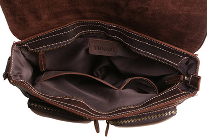 Coipdfty Top Grain Cowhide Laptop Messenger Bag Vintage Leather Briefcase For Men