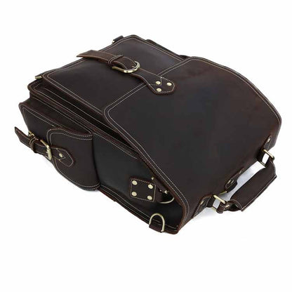 High Quality Vintage Crazy Horse Brown Leather Travel Rucksack Backpack For Men