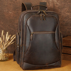 COIPDFTY New Arrive Wholesale Custom Genuine Crazy Horse Men Brown Leather Backpack Bag Laptop Real Leather Computer Bag Backpack
