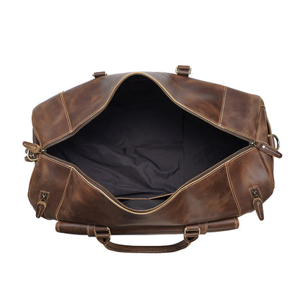 Vintage Large Mens Weekender Top Grain Crazy Horse Leather Travel Duffle Bag Overnight Bag With Shoe Compartment
