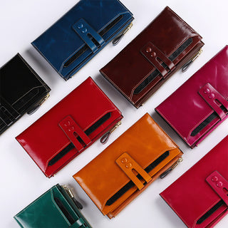 [ On Sale ] Luxury Women Genuine Leather Lady Purse Multiple Card Organizer Travel Clutch Long Wallet For Lady